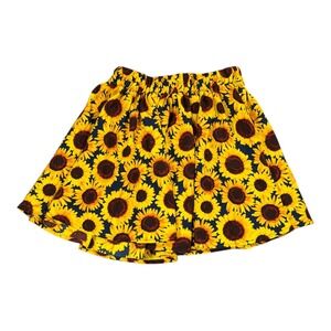 PERSAYA Sunflower Print Mini Skirt Women's Elastic Waist Yellow‎ Blue